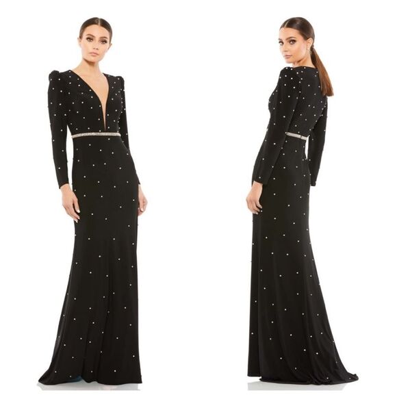 Mac Duggal 55797 jewel encrusted long sleeve gown size 16 NWT $598 - Picture 1 of 13
